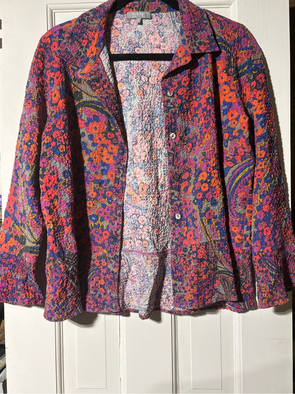 Habitat Floral Quilted Button-Down Shirt Jacket in Pink, Purple, Orange